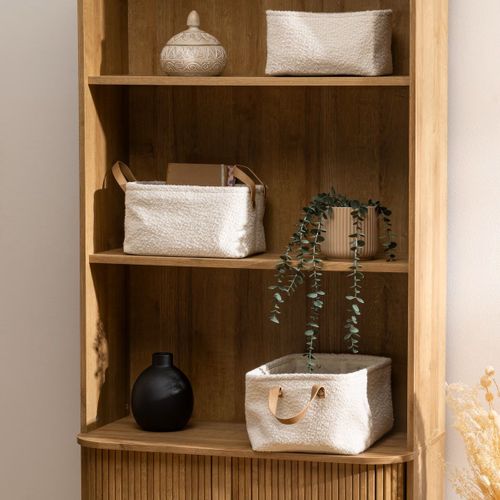 Lot De 3 Paniers De Rangement En Tissu Blanc Aspect Bouclette