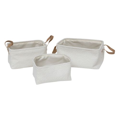 Lot De 3 Paniers De Rangement En Tissu Blanc Aspect Bouclette