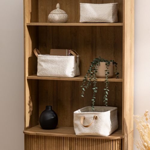 Lot De 3 Paniers De Rangement En Tissu Blanc Aspect Bouclette