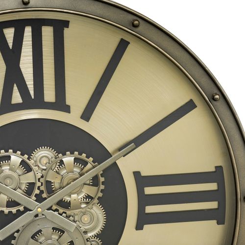 Grande Pendule Murale Argent Style Industriel Avec Rouages Mobiles D 80 Cm