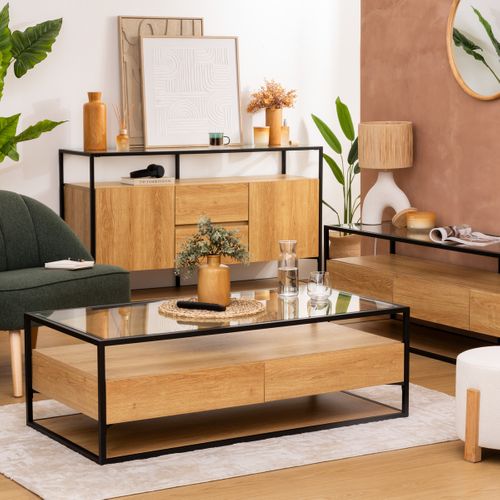 Table Basse 2 Tiroirs "aldea" Beige 120x60x40cm