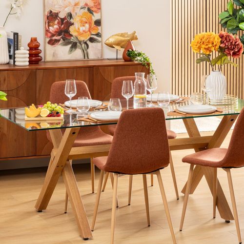 Table à Manger 180 X 90 Cm Verre Et Métal Jorel Atmosphera