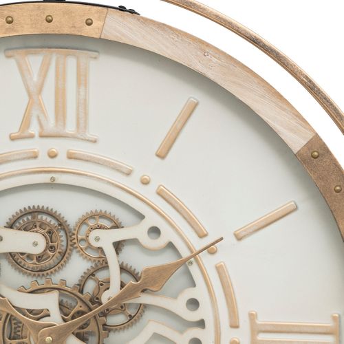 Grande Pendule Murale Beige Style Industriel Avec Rouages Mobiles D 74 Cm