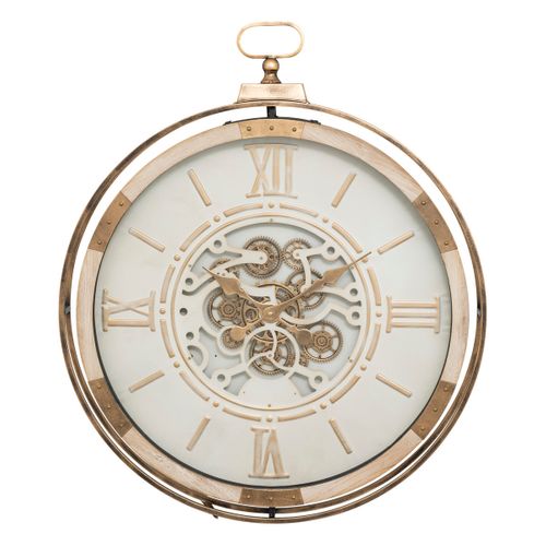 Grande Pendule Murale Beige Style Industriel Avec Rouages Mobiles D 74 Cm