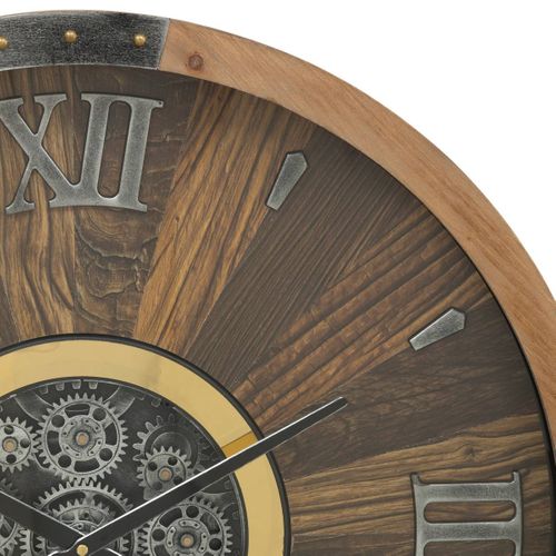 Grande Pendule Murale Marron Style Industriel Avec Rouages Mobiles D 63.5 Cm