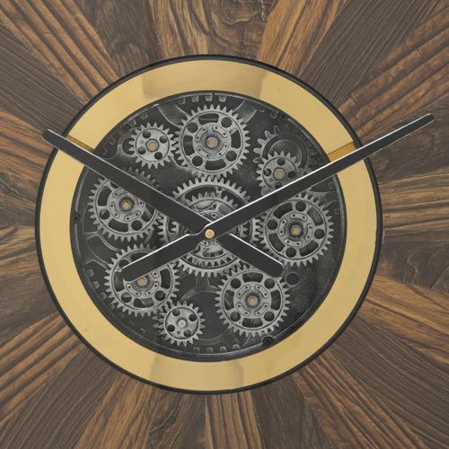 Grande Pendule Murale Marron Style Industriel Avec Rouages Mobiles D 63.5 Cm