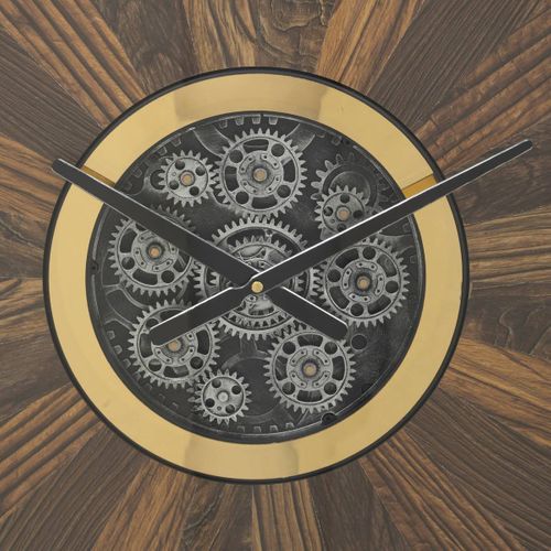 Grande Pendule Murale Marron Style Industriel Avec Rouages Mobiles D 63.5 Cm