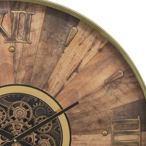 Grande Pendule Murale Marron Style Industriel Avec Rouages Mobiles D 80 Cm