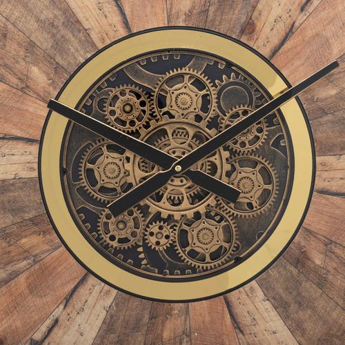 Grande Pendule Murale Marron Style Industriel Avec Rouages Mobiles D 80 Cm