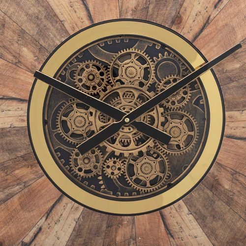 Grande Pendule Murale Marron Style Industriel Avec Rouages Mobiles D 80 Cm