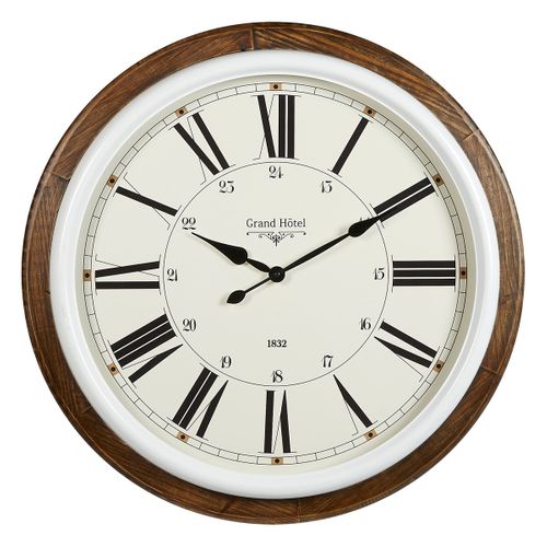 Grande Pendule Murale Marron Et Blanc Style Rétro D 68 Cm