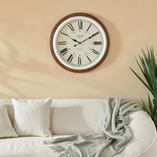 Grande Pendule Murale Marron Et Blanc Style Rétro D 68 Cm