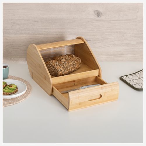 Boîte à Pain Avec Tiroir En Bambou Beige 30,4x21,8cm