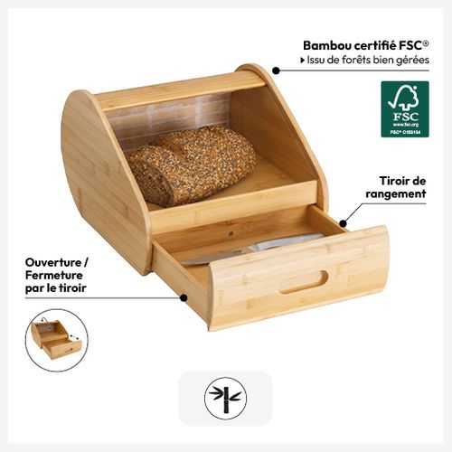 Boîte à Pain Avec Tiroir En Bambou Beige 30,4x21,8cm