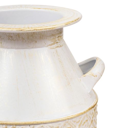 Pot à Lait Décoratif En Fer Blanc Patine Mordorée Et Motifs Floraux H 31.5 Cm