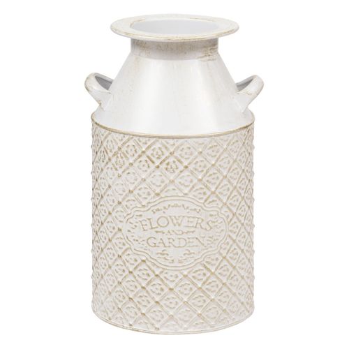 Pot à Lait Décoratif En Fer Blanc Patine Mordorée Et Motifs Floraux H 31.5 Cm