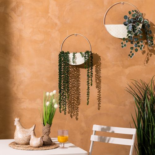 Lot De 2 Jardinières Murales En Fer Blanc Patine Mordorée Et Motifs Floraux