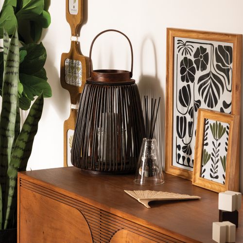 Lanterne "hopia" Fibre Végétale Marron H31cm