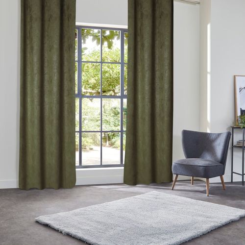 Rideau à Oeillets Occultant En Velours Vert Kaki Motif En Relief 135 X 260 Cm