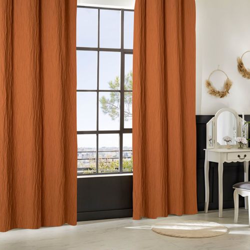 Rideau à Oeillets Tissu Texturé Effet Froissé Terracotta 135 X 260 Cm