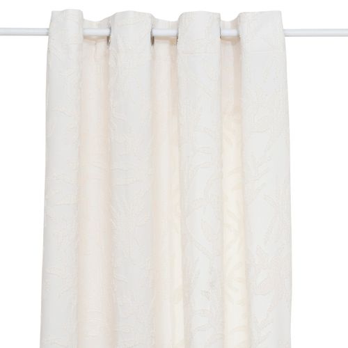 Rideau à Oeillets Jacquard Blanc Ivoire Motif Tufté 135 X 260 Cm