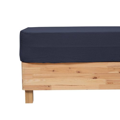 Drap Housse "flora" Gaze De Coton Bleu 140x190cm