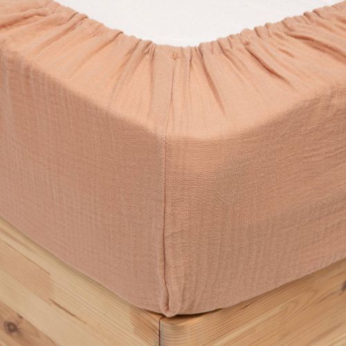 Drap Housse "flora" Gaze De Coton Rose 140x190cm