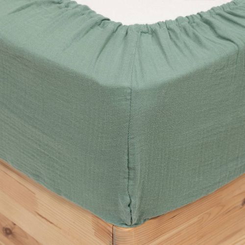 Drap Housse "flora" Gaze De Coton Vert Céladon 160x200cm