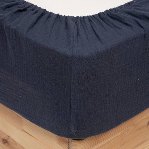 Drap Housse "flora" Gaze De Coton Bleu 160x200cm