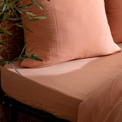 Drap Housse "flora" Gaze De Coton Rose 160x200cm