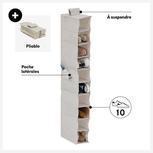 Rangement Chaussures "groomy" 10 Cases Avec Panier Beige 128x15,5cm