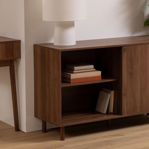 Buffet 2 Portes Coulissantes Effet Noyer Slidy - Marron