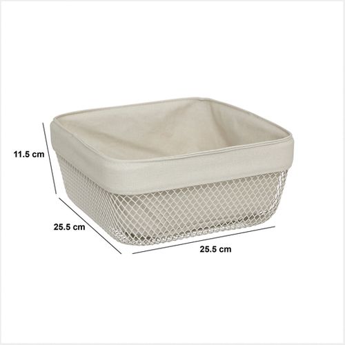 Corbeille à Pain "mayaj" En Métal Et Coton Beige 25,5x25,5cm