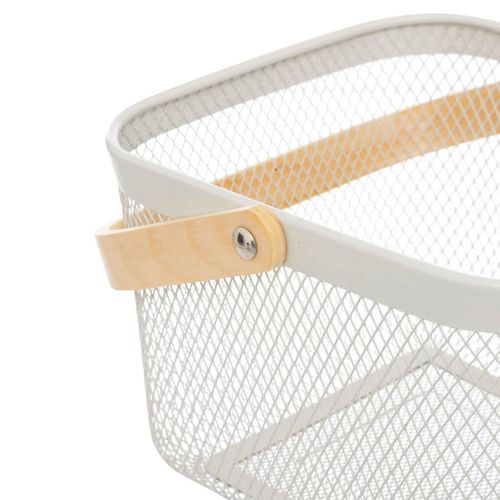 Corbeille Carrée "mayaj" En Métal Beige Et Blanc 26x24,5cm