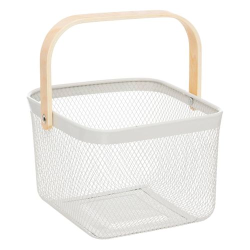 Corbeille Carrée "mayaj" En Métal Beige Et Blanc 26x24,5cm