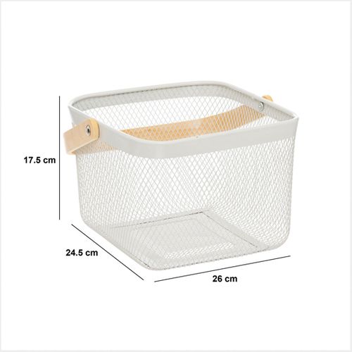 Corbeille Carrée "mayaj" En Métal Beige Et Blanc 26x24,5cm