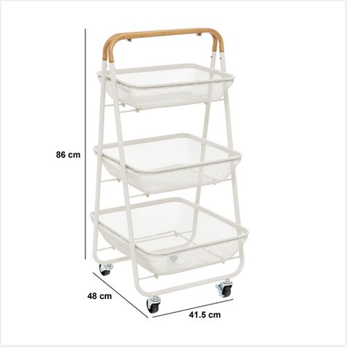 Desserte Roulante En Acier Beige 3 Paniers H 86 Cm