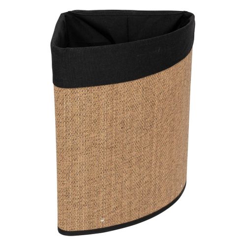 Panier à Linge D'angle 48l En Bambou Et Tissu Noir H 50 Cm