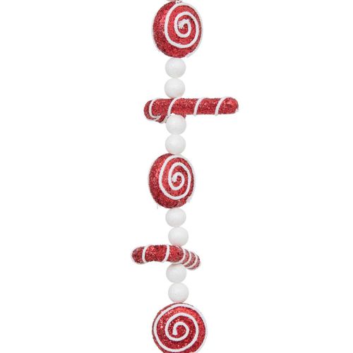 Guirlande De Noël Boules Bonbons Et Sucres D'orge Rouge Et Blanc L 180 Cm