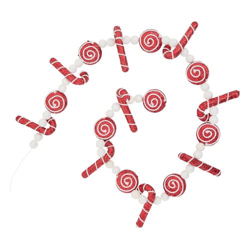 Guirlande De Noël Boules Bonbons Et Sucres D'orge Rouge Et Blanc L 180 Cm
