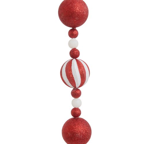Guirlande De Noël Boules Rouge Et Blanc Pailleté L 185 Cm