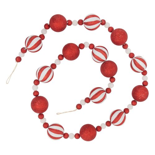Guirlande De Noël Boules Rouge Et Blanc Pailleté L 185 Cm