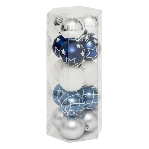 Déco De Sapin Lot De 15 Boules De Noël D 5 Cm - Bleu Et Argent