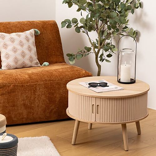 Table Basse Rond D60 Portes Coulissantes Beige Atmosphera