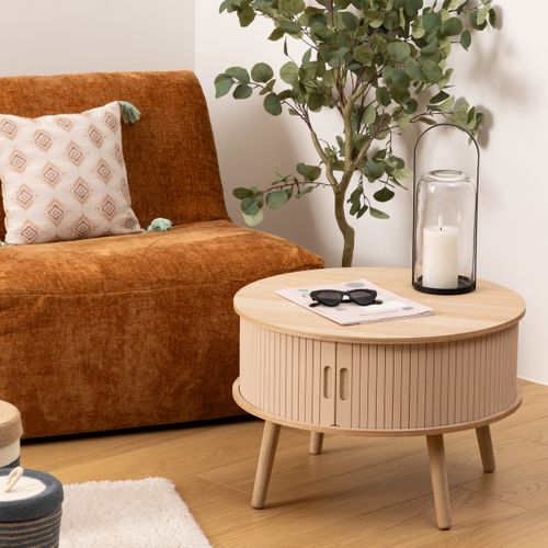 Table Basse Rond D60 Portes Coulissantes Beige Atmosphera