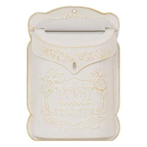 Boite Aux Lettres Décorative En Fer Blanc Patine Mordorée Et Motifs Floraux H 40.5 Cm