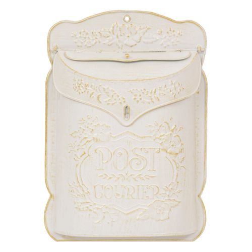 Boite Aux Lettres Décorative En Fer Blanc Patine Mordorée Et Motifs Floraux H 40.5 Cm