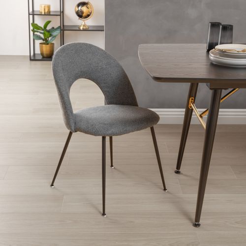 Chaise De Table Assise Gris Chiné Et Pied En Métal Noir H 81 Cm