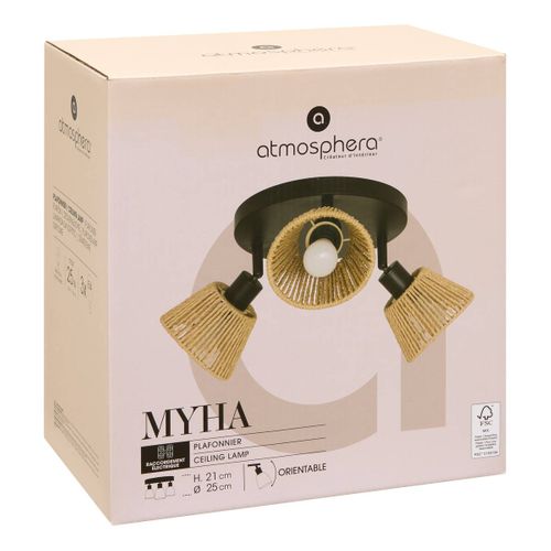 Plafonnier 3 Lampes Myha 25 Cm Métal Et Corde Atmosphera