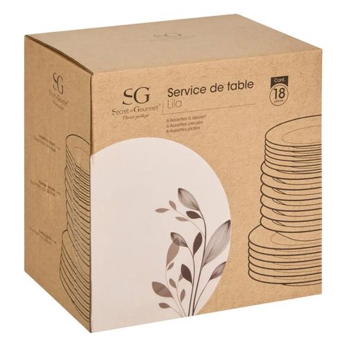 Service De Table 18 Pièces "lila" 26cm Blanc et Noir